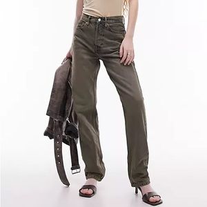 NWT TOPSHOP Dad Jeans Straight Leg Slim Fit Denim Relaxed Trench Grunge Gray New